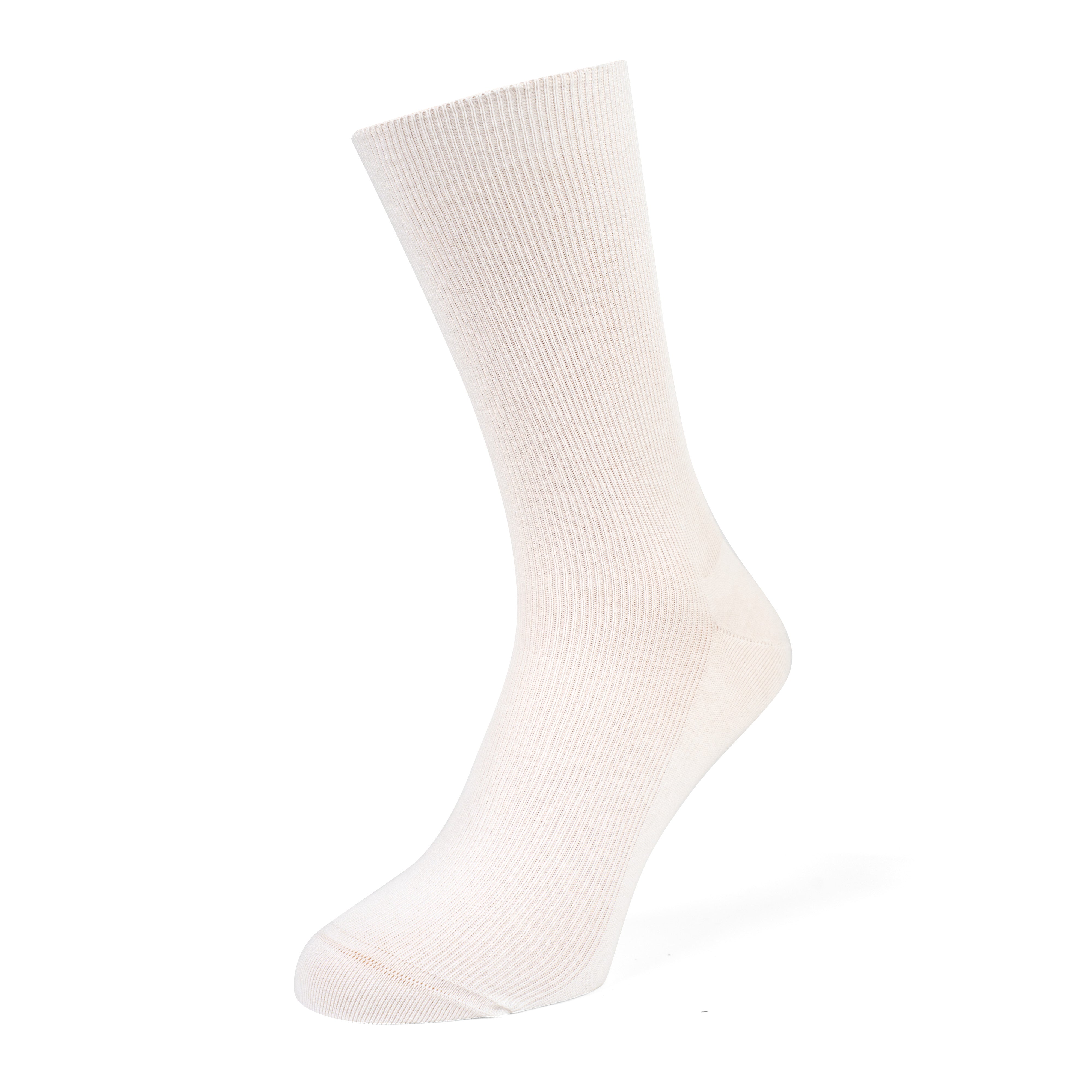 A single off-white ribbed diabetic sock shown on a plain white background.